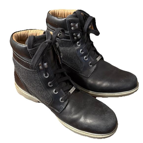 Mens Rockport Rugged Bucks High Boots Size 12 Black Grey Waterproof Leather - Picture 1 of 9